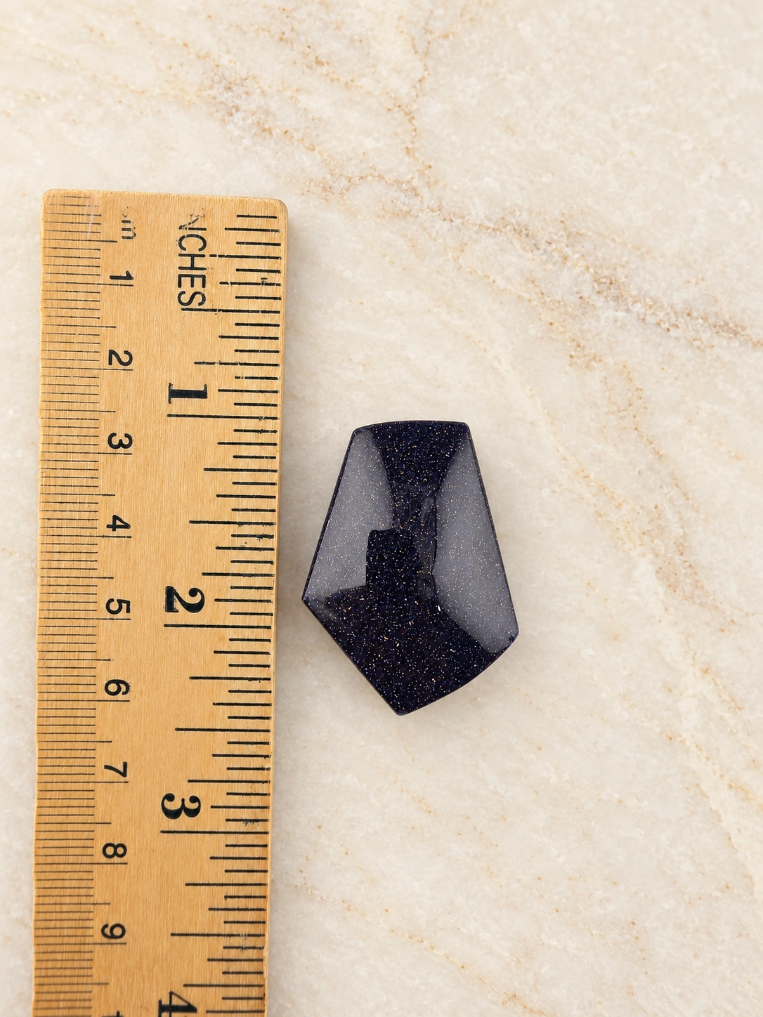 Blue-Purple Goldstone Shield Cabochon, height