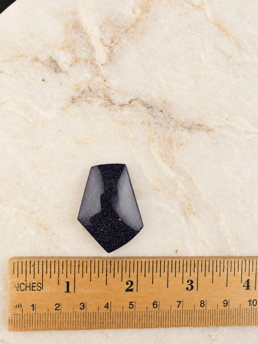Blue-Purple Goldstone Shield Cabochon, width