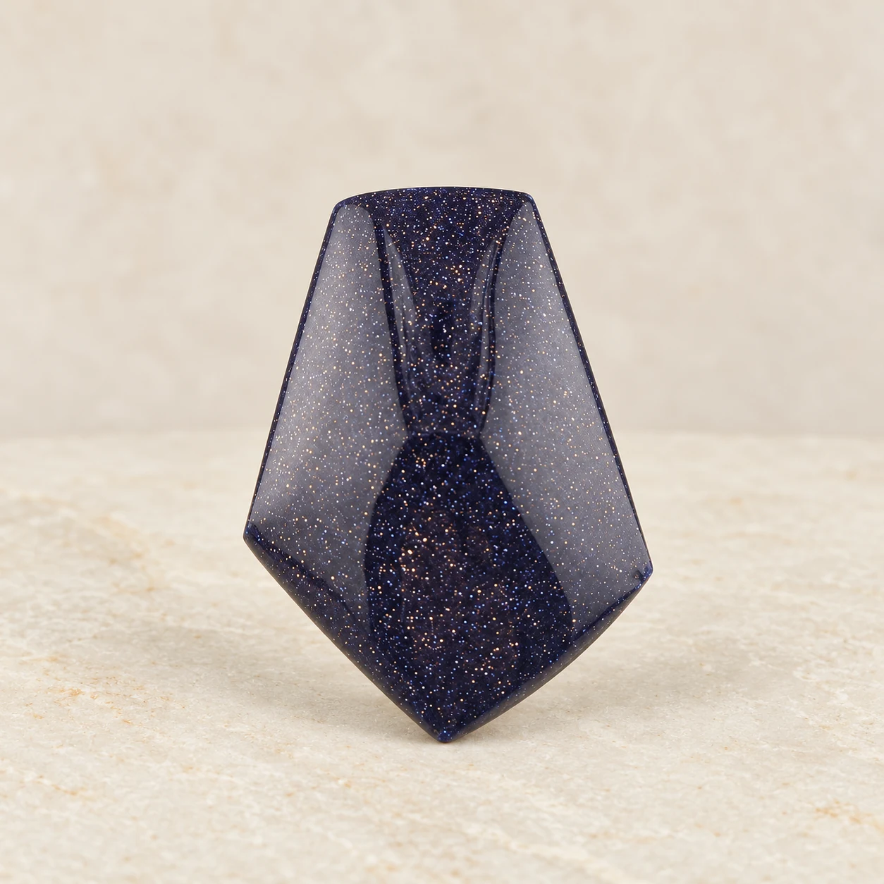 Blue-Purple Goldstone Shield Cabochon, full view